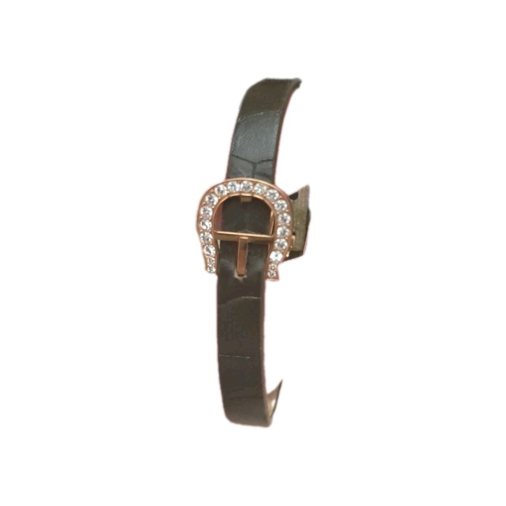 Pre-owned Aigner‎ Golden Tone Green Leather Designer Bracelet With Rhinestone